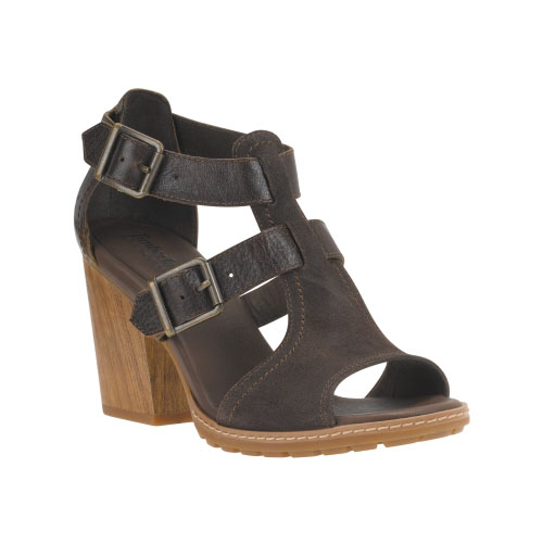 Women\'s Timberland® Strafford Double-Buckle Sandals Dark Brown Full-Grain
